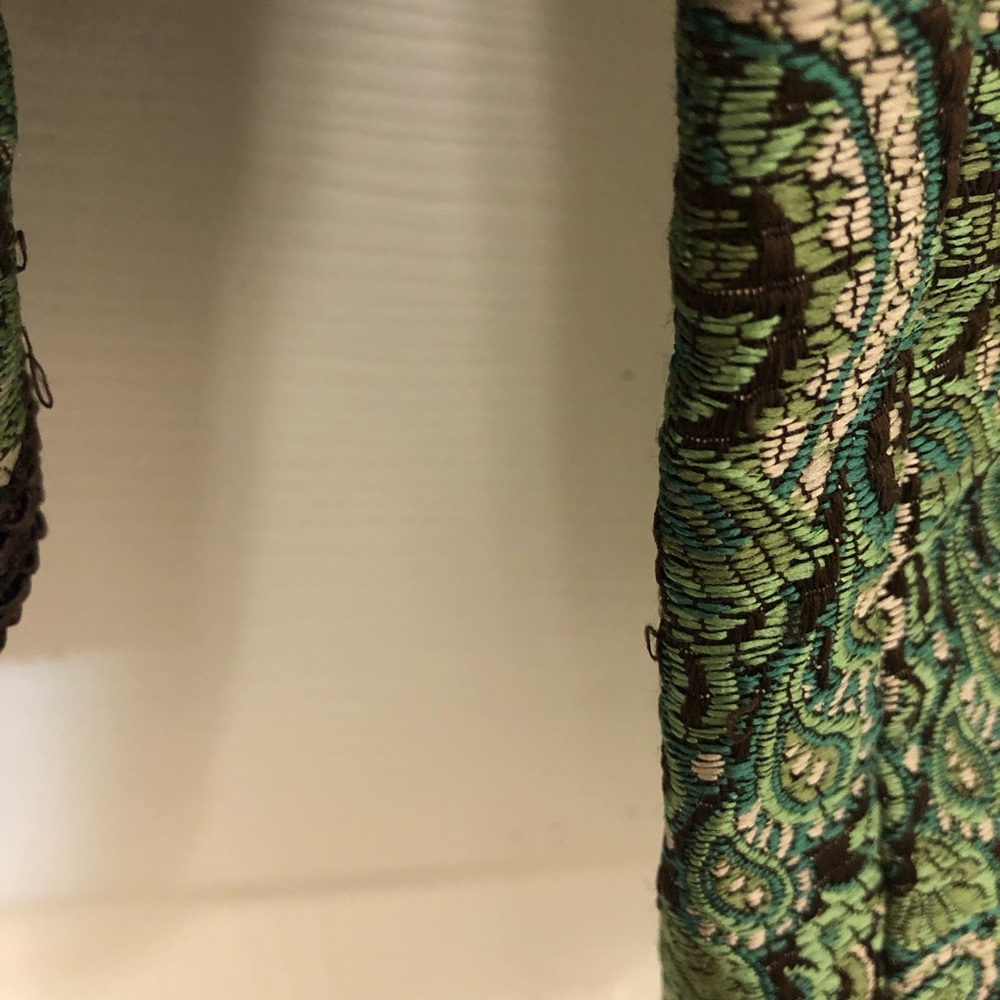 Central Park West Green Paisley Women's Jacket with Brown Trim - Picture 7 of 16